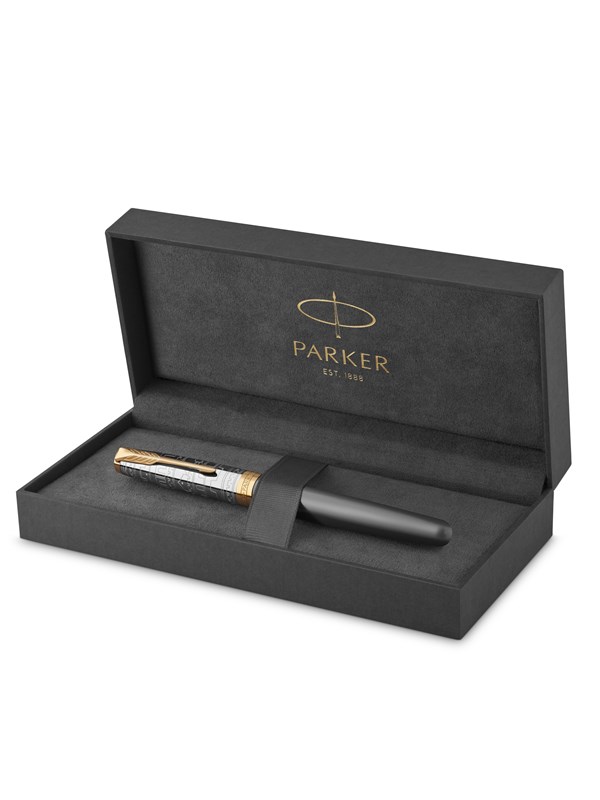 Parker Sonnet Intrerpid Journeys Collection Rollerball Pen Ancient China Edition Grey Lacquer with Solid Silver Cap & Gold Trims Fine Point Gift Box