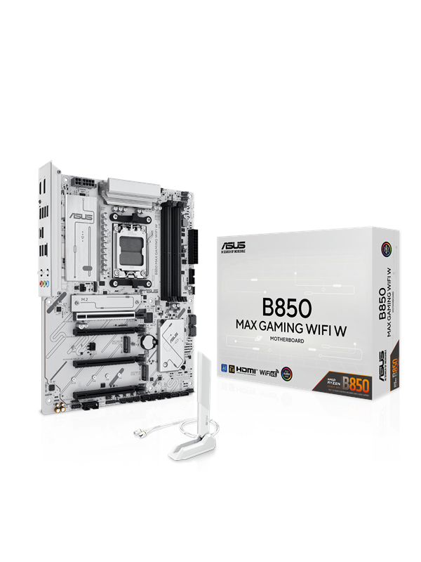 ASUS B850 MAX GAMING WIFI WHITE Emolevy - AMD B850 - AMD AM5 - DDR5 RAM - ATX