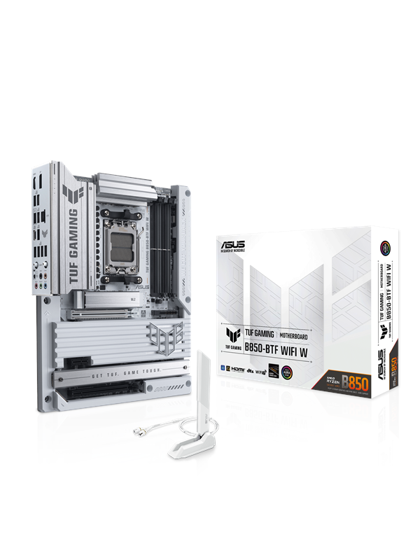 ASUS TUF GAMING B850-BTF WIFI WHITE Emolevy - AMD B850 - AMD AM5 - DDR5 RAM - ATX (BTF Standard)