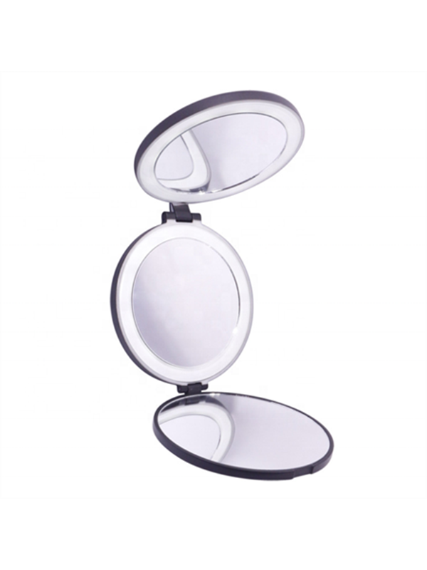 UNIQ Kolminkertainen kompakti matkaspeili LED-valolla (5x & 10x suurennus) - Musta