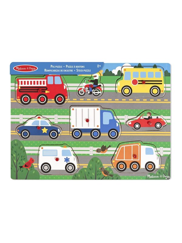 Melissa & Doug Wooden Peg Puzzle Vehicles
