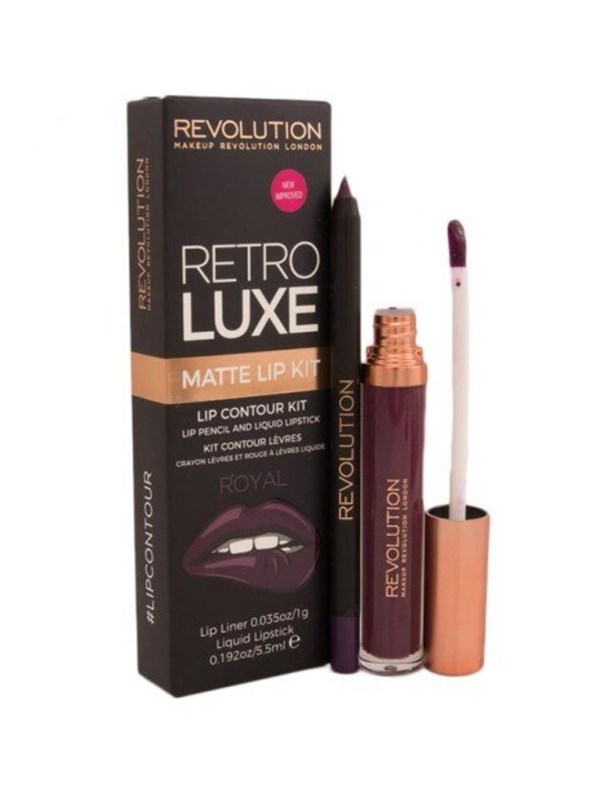 Makeup Revolution Set : Retro Luxe Matte Liquid Lipstick, Royal, 5.5 ml + Retro Luxe, Lip Liner, Royal, 1 g