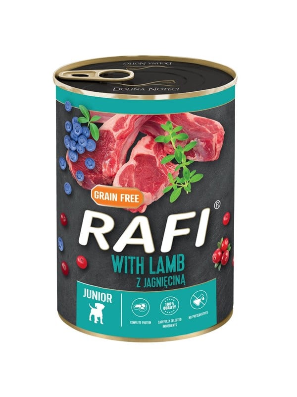 RAFI Viljaton märkäruoka pennuille lampaalla & marjoilla 400g