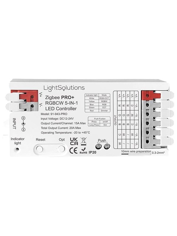 Light Solutions ZigBee Pro+ RGBCW 5-in-1 LED Controller - 12/24V