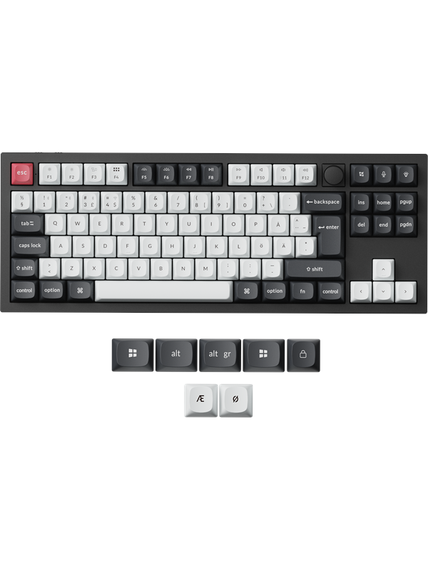 Keychron Q3 HE 80% Knob Wireless Tri-Mode QMK - Gateron 2.0 Magnetic Switch - Carbon Black - Pelinäppäimistö - ilman numpadia - Pohjoismainen - Musta