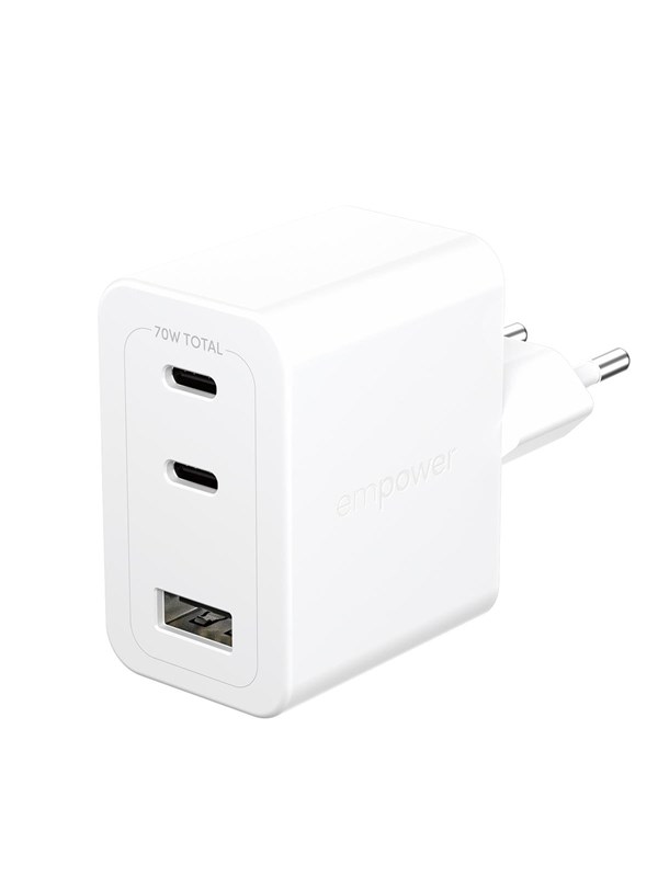 empower by PanzerGlass Turbo 70W Multiple Charger incl. 2 x USB-C + USB-A | EU Plug | Silver White