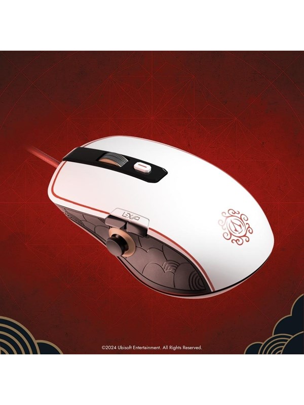 Lexip X Ubisoft - Assassin's Creed Shadows - mouse - with thumb joystick and ceramic skates - white red black gold - Hiiri - Optinen - 4 painiketta - Musta