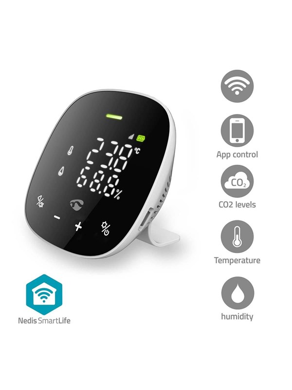 Nedis SmartLife Air Quality Meter Wi-Fi Incl. Display Humidity / Carbon Dioxide (CO2) / Temperature Android™ / IOS White / Black