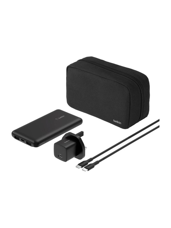 Belkin BoostCharge power bank - + AC power adapter - 24 pin USB-C 2 x USB - with zippered pouch case - 10000 mAh