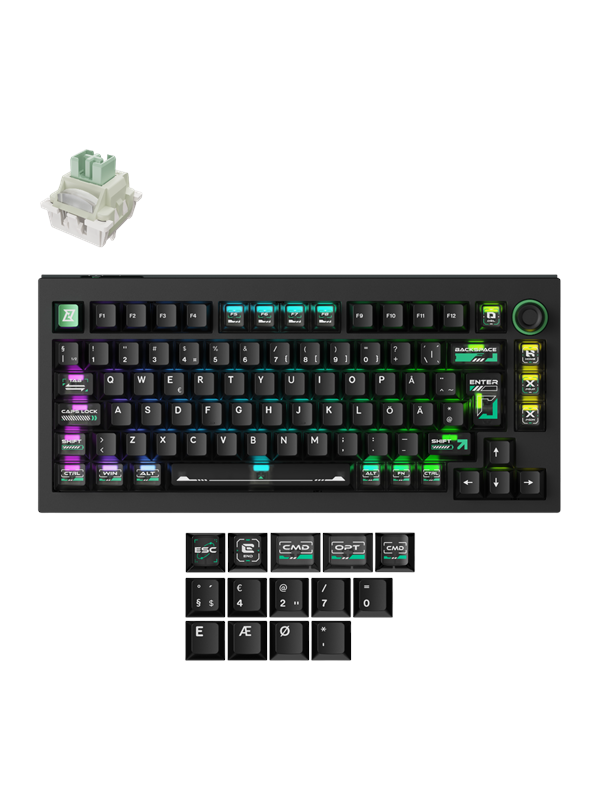 Keychron Lemokey L5 HE - 8K 75% Knob Cyber Lime Magnetic Switch (Hall Effect) - Pelinäppäimistö - ilman numpadia - Pohjoismainen - Musta