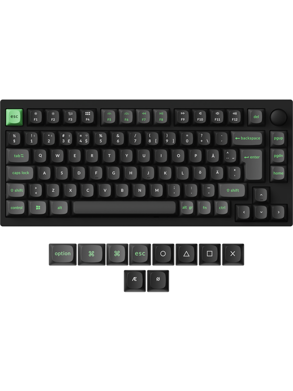 Keychron Lemokey P1 HE - 75% Knob Wireless Tri-Mode QMK/VIA Gateron 2.0 Magnetic Switch (Hall Effect) - Pelinäppäimistö - ilman numpadia - Pohjoismainen - Musta