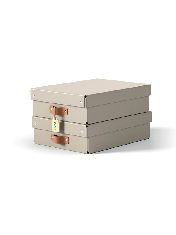 Leitz Puro säilytyslaatikko kannella, Medium matala, 8L, 100% kierrätyskartonki, 2 kpl, Beige