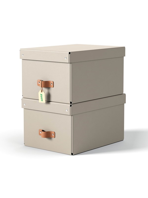 Leitz Puro säilytyslaatikko kannella, keskikokoinen, 17L, 100 % kierrätyskartonki, 2 kpl, Beige