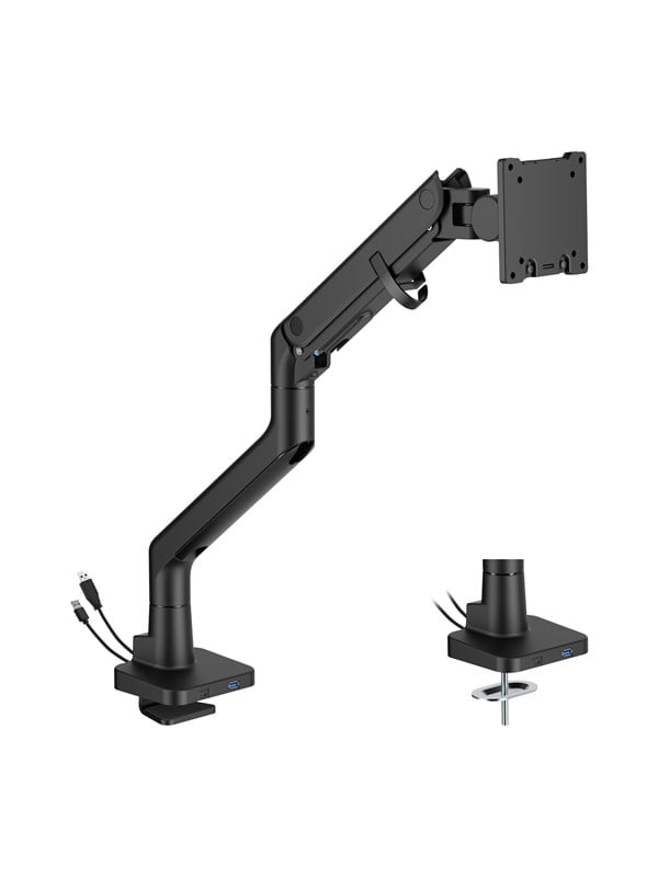 DUTZO Monitorivarsi yhdelle näytölle (jopa 57") - Heavy Duty Deluxe USB A & C -porteilla - Musta