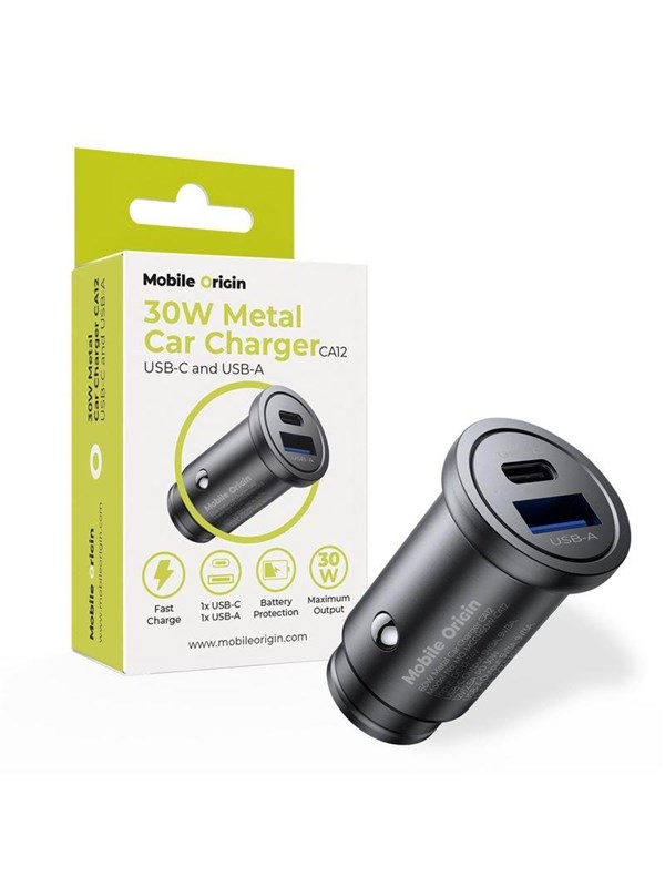 Mobile Origin Metal Car Charger 30W - CA12 - USB-C - USB-A