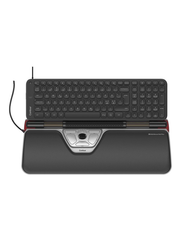 Contour Design Contour RollerMouse Red Plus & Balance Mid-Size näppäimistö- paketti, Langallinen, Pohjoismainen, Langallinen, USB, Näppäimen saksikytkin, QWERTY, musta, Sisältää hiiren
