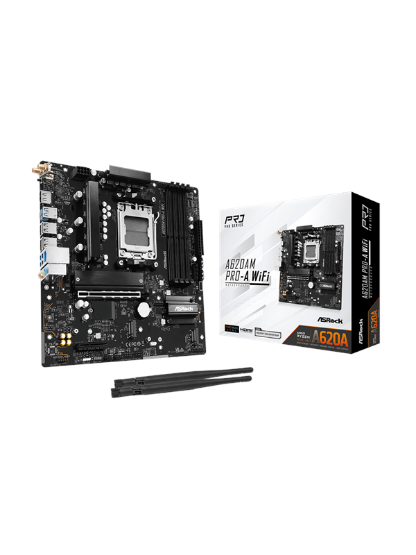 ASRock A620AM PRO-A WiFi Emolevy - AMD A620A - AMD AM5 socket - DDR5 RAM - Micro-ATX