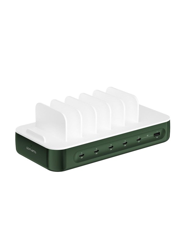 4smarts Charging station Team 100W 1x USB-A port 5x USB-C ports includes 6 cables green