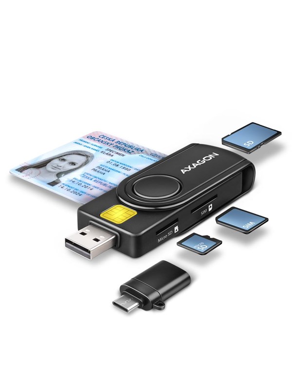 AXAGON USB Smart Card / ID Card & SD / microSD / SIM Card PocketReader