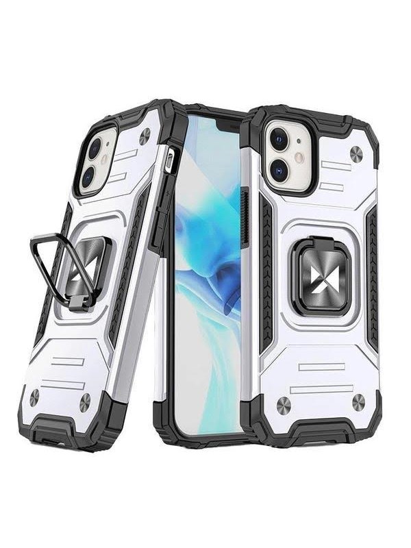 Wozinsky Ring Armor case for iPhone 14 armored cover magnetic holder ring silver