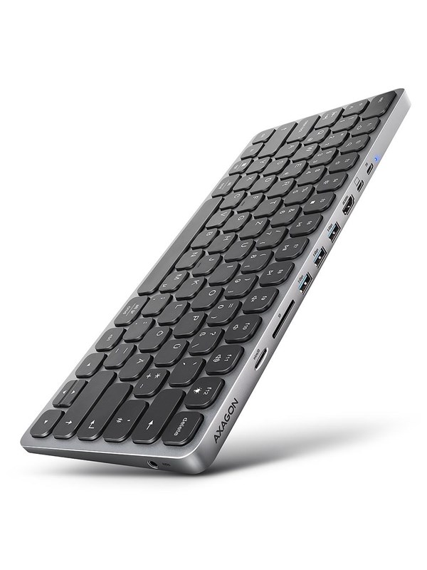 AXAGON USB-C 9-in-1 Keyboard HUB - Saksa - Musta