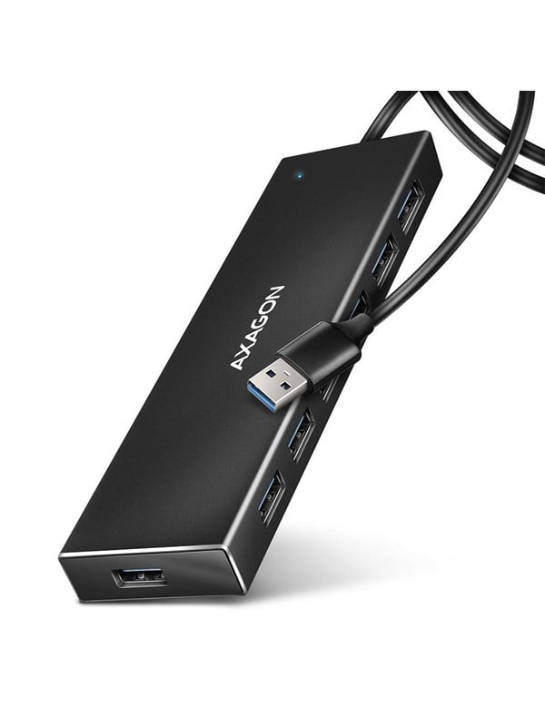 AXAGON SuperSpeed USB-A -litteä hubi 1 m kaapelilla USB hub - 7 porttia - USB 3.2 - Musta