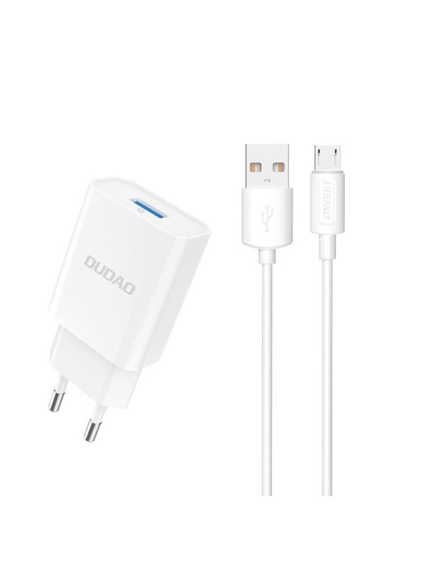 Dudao A4EU USB-A 2.1A wall charger - white + USB-A - micro USB cable