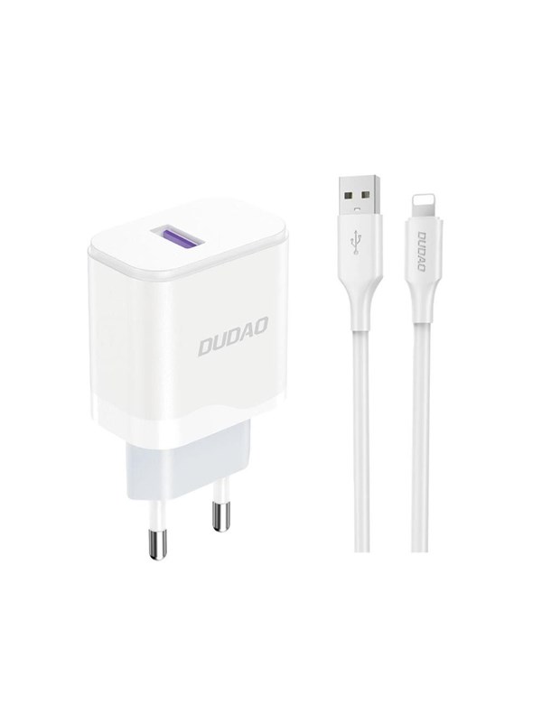 Dudao A20EU USB-A 18W network charger - white + USB-A - Lightning cable