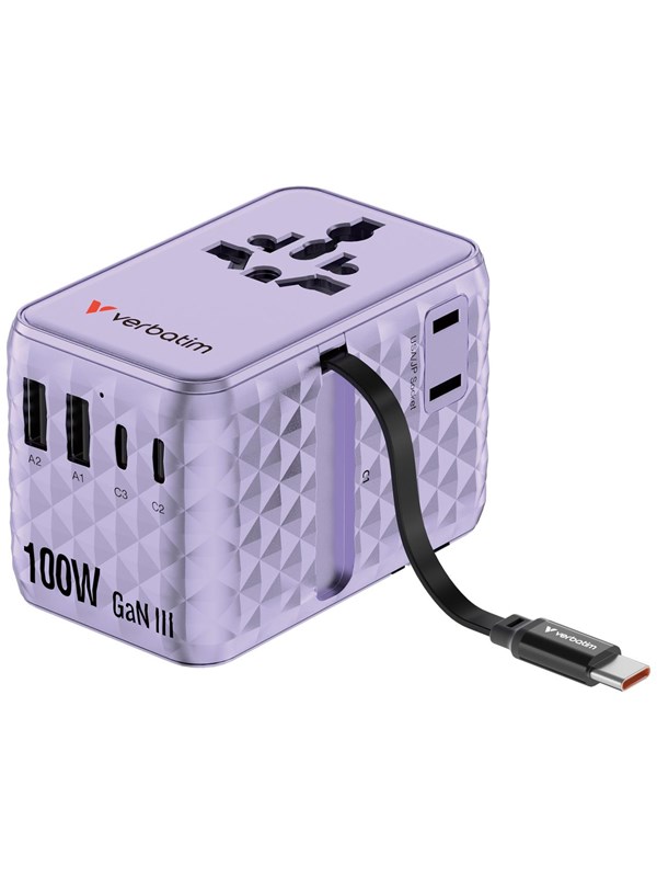 Verbatim Charge "n" Travel 100W Travel Adapter w/ Cable Pur