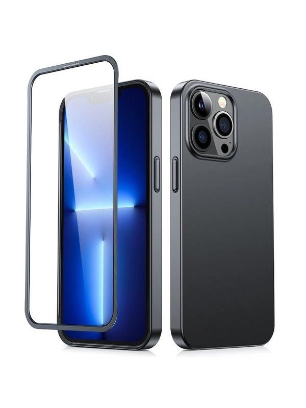 Joyroom 360 Full Case front and back cover for iPhone 13 Pro + tempered glass screen protector black (JR-BP935 black)