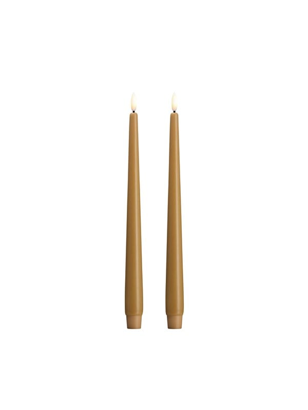 Moods & More LED taper candle - Slim - Honey mustard - 23x300 mm - 2 pcs