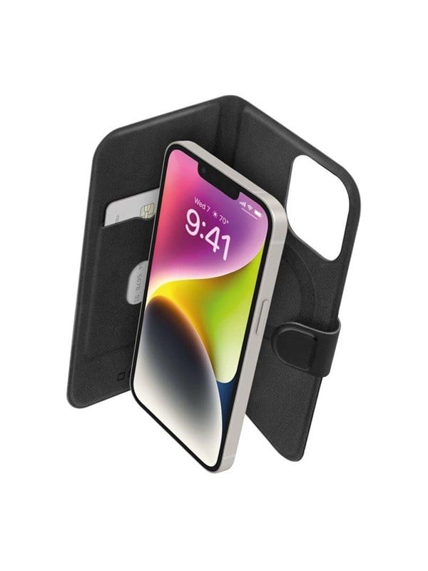 SBS iPhone 14/13 wallet case with a slim design card slot and magnetic fastening compatible with MagSafe charging - Black