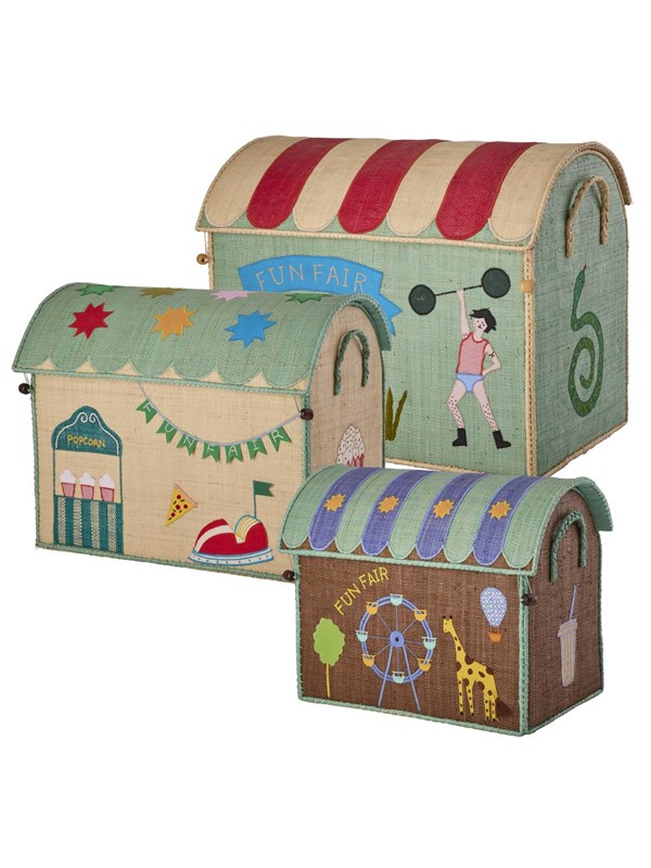 Rice Raffia Toy Baskets with Fun Fair Theme - Set of 3