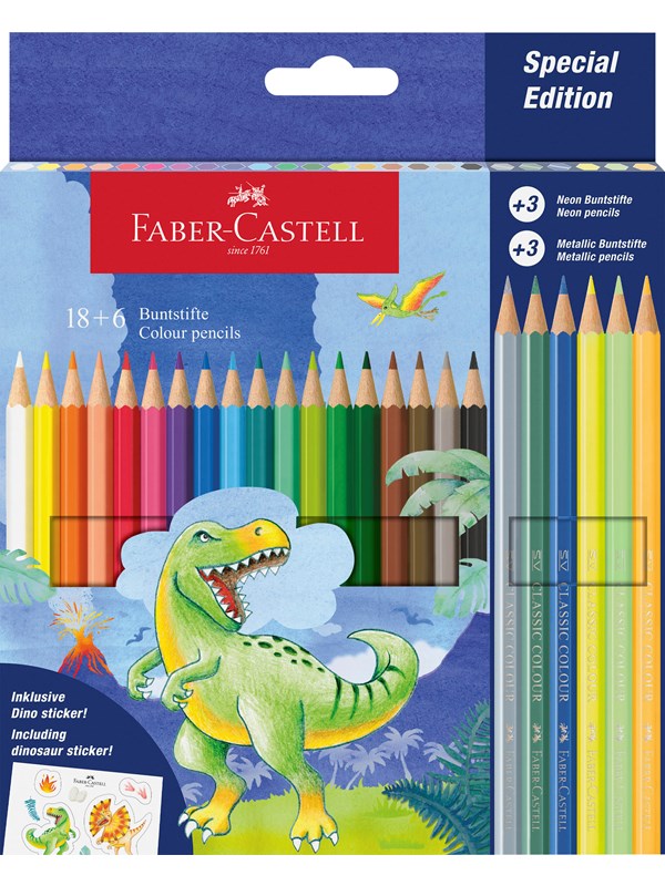 Faber-Castell Col.pencil dino 18+6 cardboard wallet