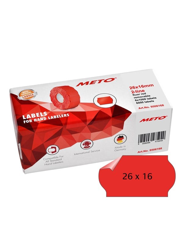METO Price labels 26x16 flour red remov.6 rls/1000