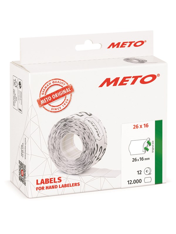 METO Price labels 26x16 white remov.12 rls/1000