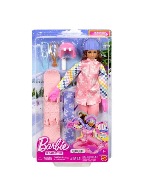 Barbie Careers Snowboarder -nukke pinkissä takissa ja yli 10 tarviketta, kuten väriä vaihtava lumilauta, Muotinukke, Naaras, 3 vuosi/vuosia, Tyttö, 285,5 mm, Monivärinen