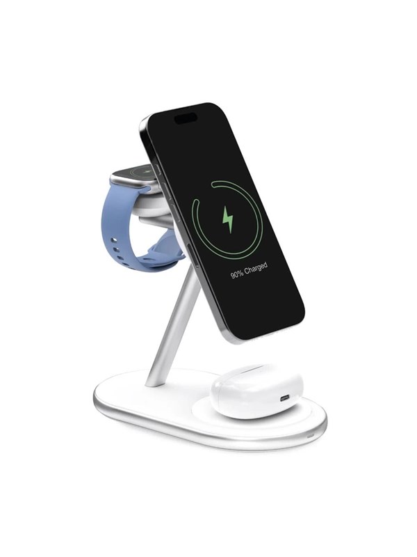 Puro Mag Station Qi2 3-in-1 Wireless Charger Compatible with MagSafe - White