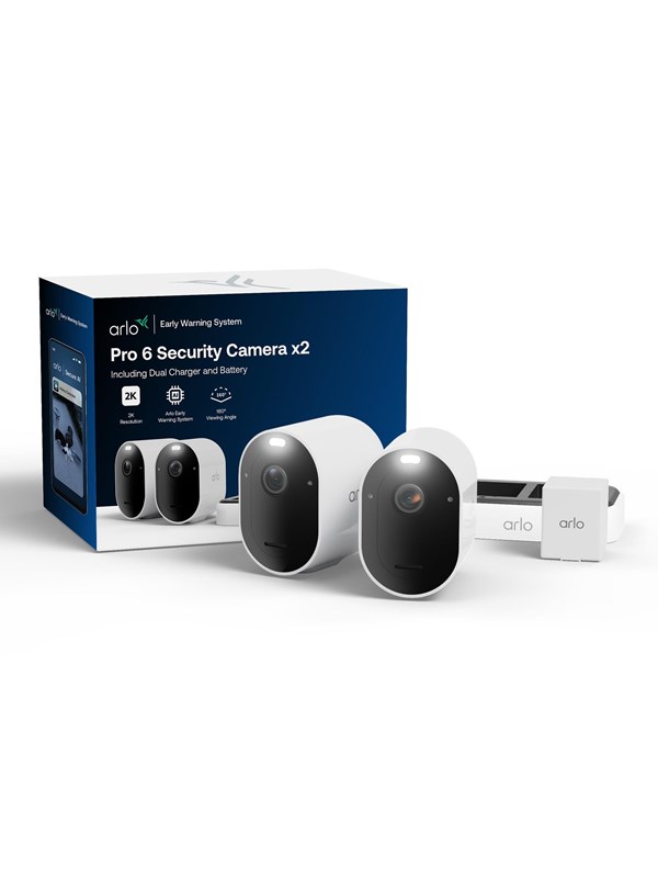 Arlo Pro 6 2K+ Turvakamera, 2-kamerat + Tupla-akkulaturi + ylimääräinen akku
