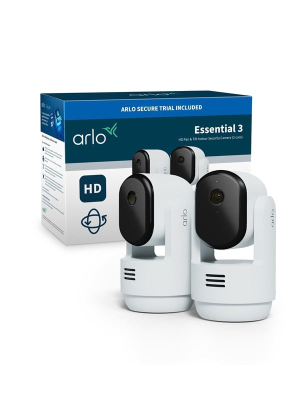 Arlo Essential 3 HD -panorointi-kallistus-zoom-sisäkamera (2 kameraa)