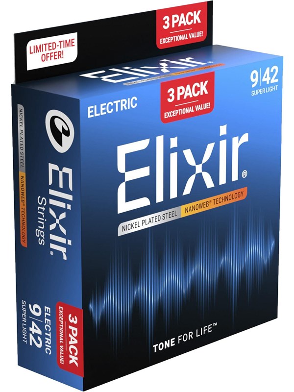 Elixir Strings 16566 - Nikkelipinnoitettu teräs - Sähkökielet - Nanoweb - Super Light (09-42) - 3 PACK