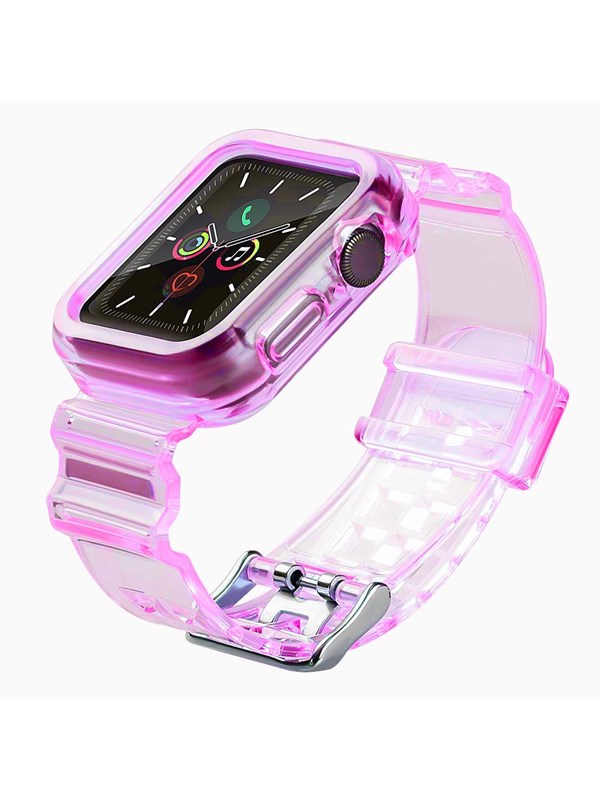 Hurtel Silicone Band Strap Bracelet Case Strap Light Set for Apple Watch 42mm - Red