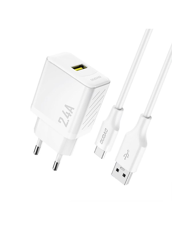 Dudao A23TEU 2.4A GaN USB-A wall charger with USB-A cable - USB-C - white