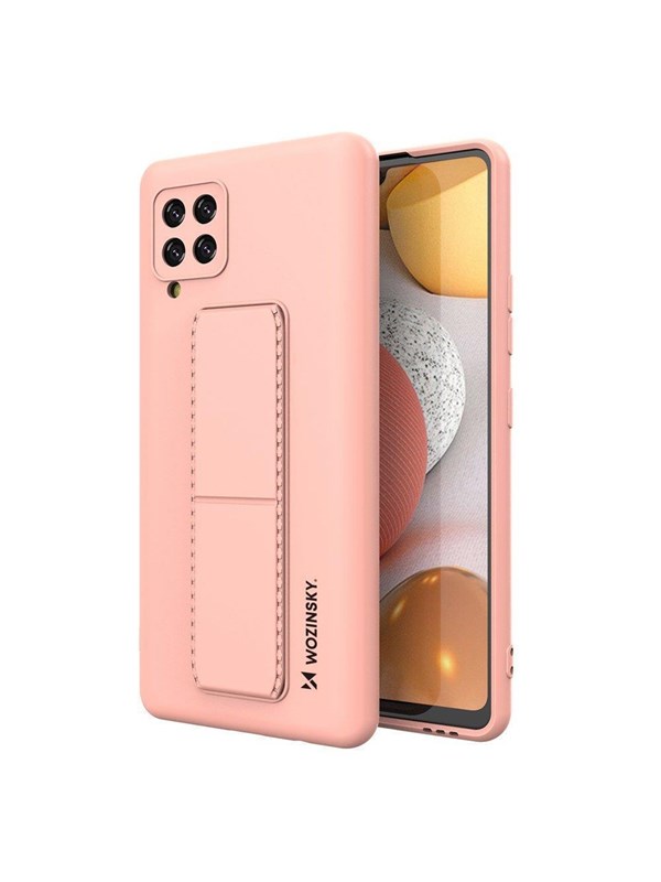 Wozinsky Kickstand Case Silicone Case with Stand Case Samsung Galaxy A42 5G Pink