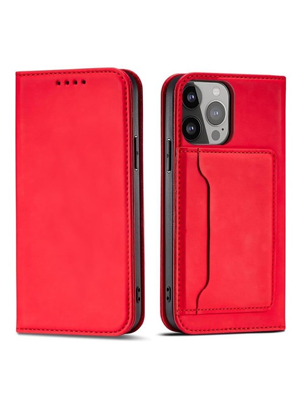 Hurtel Magnet Card Case for Samsung Galaxy S23 Ultra Flip Cover Wallet Stand Red