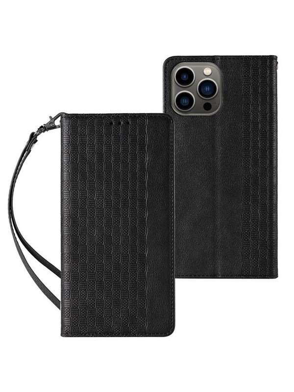 Hurtel Magnet Strap Case for Samsung Galaxy S23 Ultra Flip Wallet Mini Lanyard Stand Black