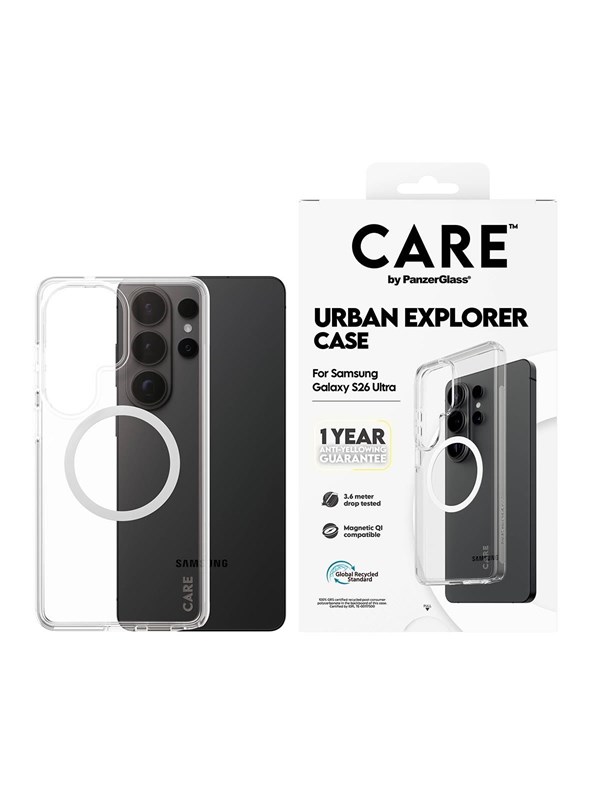 CARE by PanzerGlass Urban Explorer Case Transparent w. White Qi Samsung Galaxy S26 Ultra