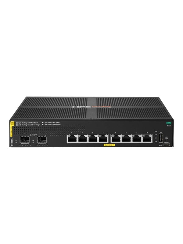Hewlett Packard Enterprise HPE Aruba Networking CX 6000 8p 10M/100M/1G Class4 PoE 2p SFP 1G 67W Switch
