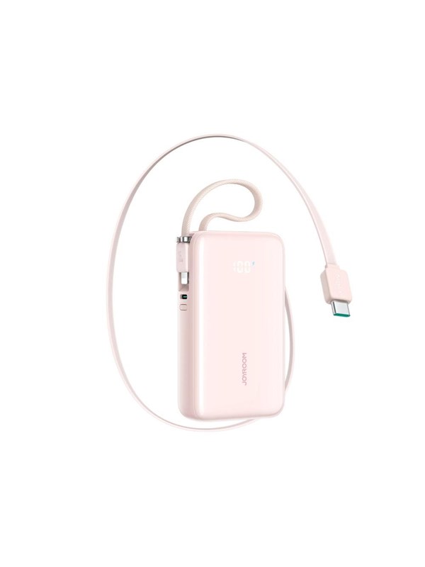 Joyroom JR-PR2L 10000mAh 35W Power Bank with Built-in Retractable USB-C Cable and Lightning Lanyard Cable - Pink Powerbank - Vaaleanpunainen - 10000 mAh