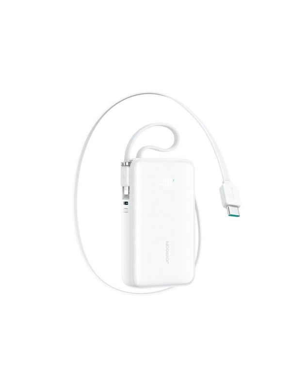 Joyroom JR-PR2L 10000mAh 35W Power Bank with Built-in Retractable USB-C Cable and Lightning Lanyard Cable - White Powerbank - Valkoinen - 10000 mAh